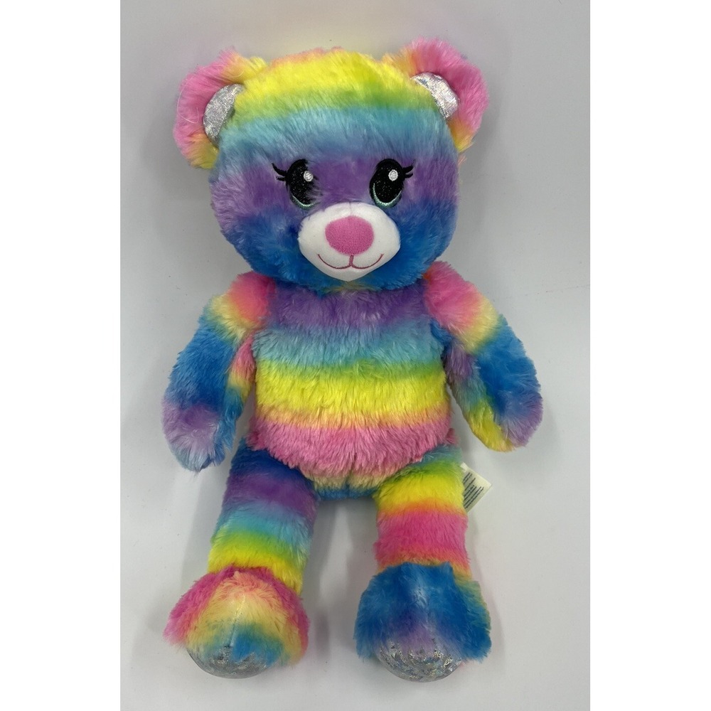 Build A Bear Workshop Rainbow Stripe Sparkle Bear 16" Plush Stuffed Animal